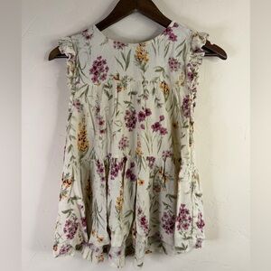 American Eagle Outfitters Cream Floral Top with Yellow and Maroon Accents
